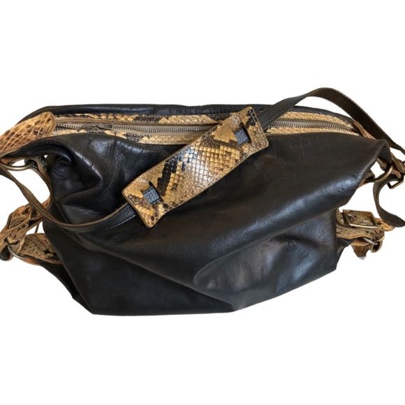 NICHOLAS K Black Leather Snake Strap Shoulder Bag